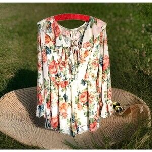Flying Tomato Garden Party Floral Long Sleeve Flouncy Romper Women's Size M